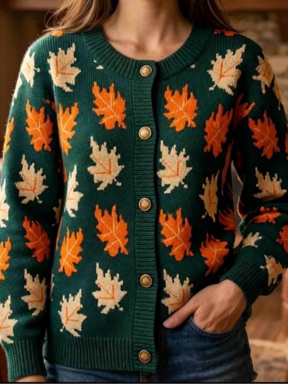 Autumn Leaf Button Front Cardigan Cozy Fall Style